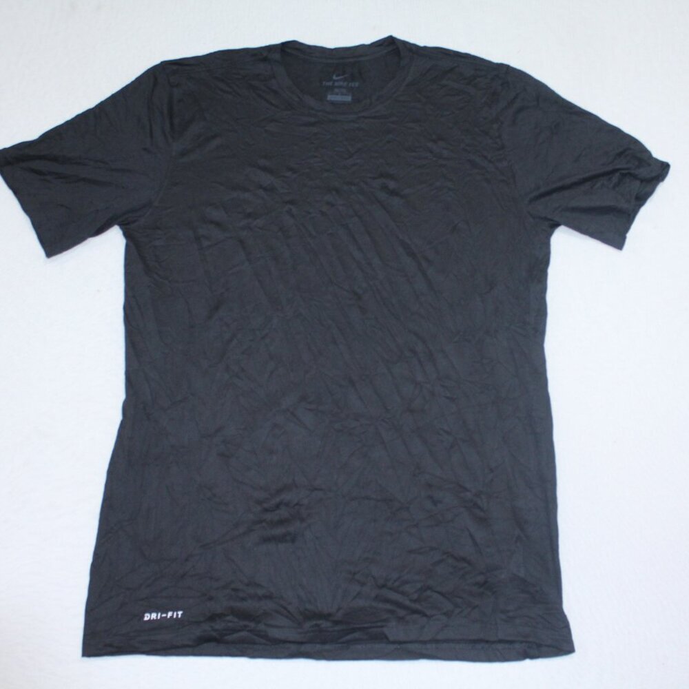 The Nike Tee Men Black Running Tee Shirt Short Sleeve Dri Fit Size LT